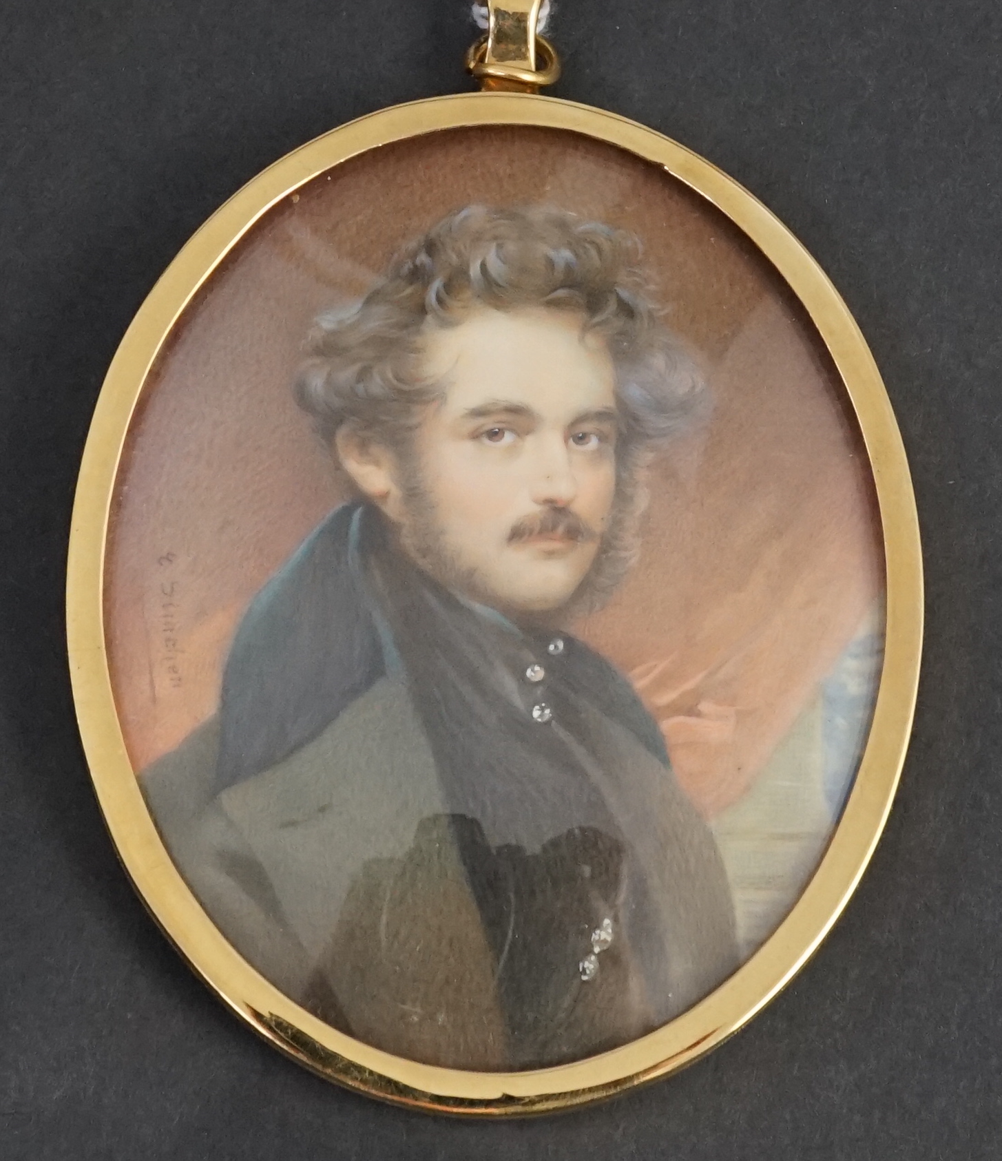 E. Scindler (19th C.), Portrait miniature of a bearded gentleman, watercolour on ivory, 8.2 x 6.8cm. CITES Submission reference 81QBHEBP